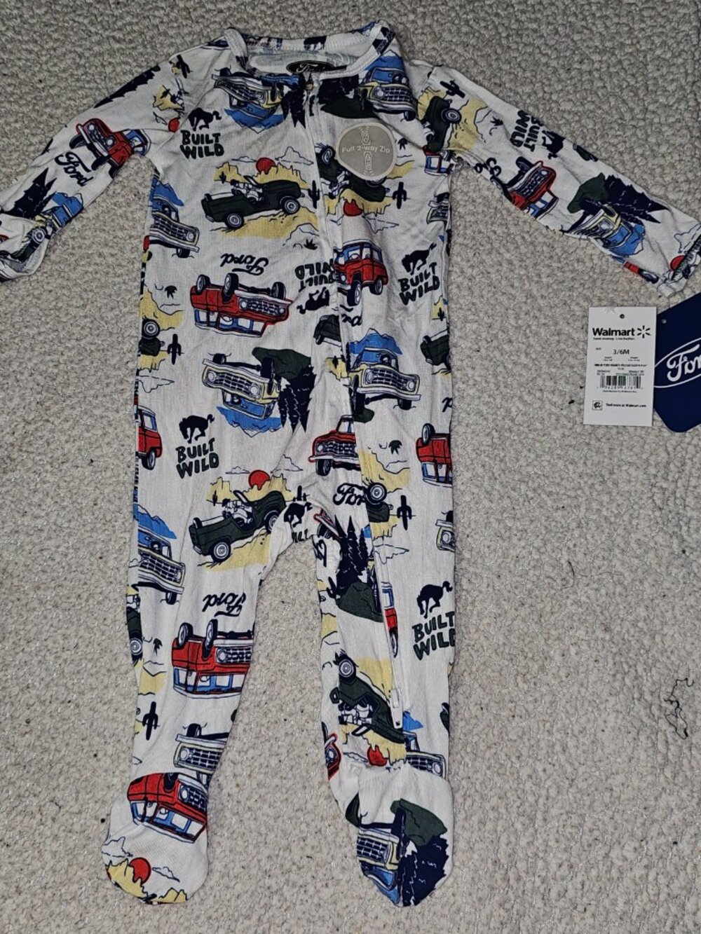 Ford Baby Boys Two-Way Zip Footed Sleep N Play One Piece Pajama 3-6 Months NWT